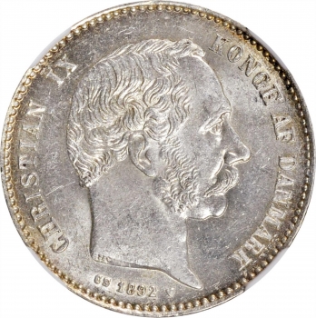 Дания 1 крона 1892 г. CS, NGC MS63, "Король Кристиан IX (1873 - 1906)"