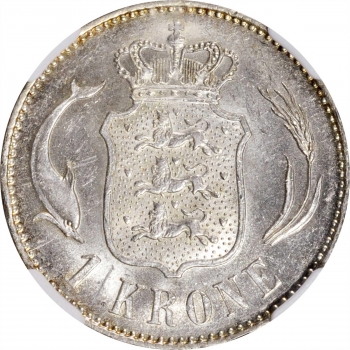 Дания 1 крона 1892 г. CS, NGC MS63, "Король Кристиан IX (1873 - 1906)"