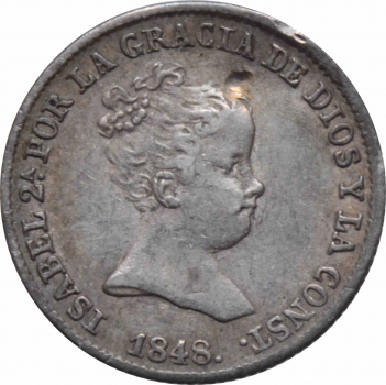 Испания 1 реал 1848 г. M CL, AU, "Королева Изабелла II (1847 - 1864)"
