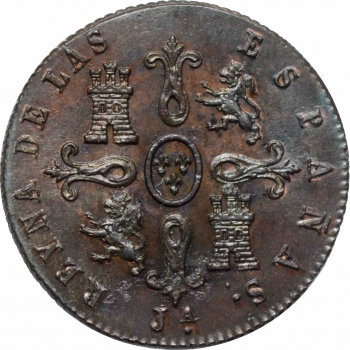 Испания 4 мараведи 1847 г. JA, UNC, "Королева Изабелла II (1847 - 1864)"