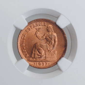 Испания 50 сентимо 1937 (36) г., NGC MS66 RD, "Вторая Республика (1931 - 1939)"