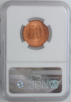 Испания 50 сентимо 1937 (36) г., NGC MS66 RD, "Вторая Республика (1931 - 1939)"