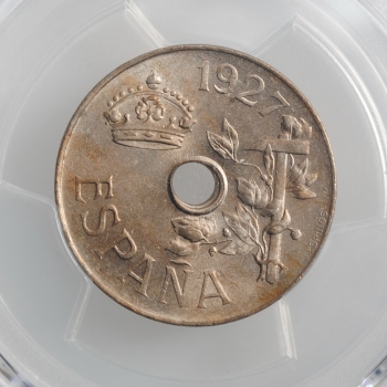 Испания 25 сентимо 1927 г., PCGS MS63, "Король Альфонсо XIII (1886 - 1931)"