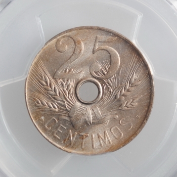 Испания 25 сентимо 1927 г., PCGS MS63, "Король Альфонсо XIII (1886 - 1931)"