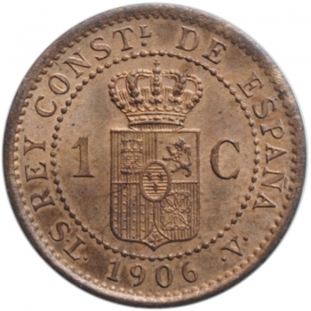 Испания 1 сентимо 1906 г. SLV, UNC, "Король Альфонсо XIII (1886 - 1931)"
