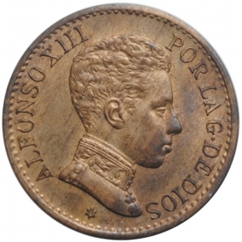 Испания 1 сентимо 1906 г., UNC, 'Король Альфонсо XIII (1886-1931)'
