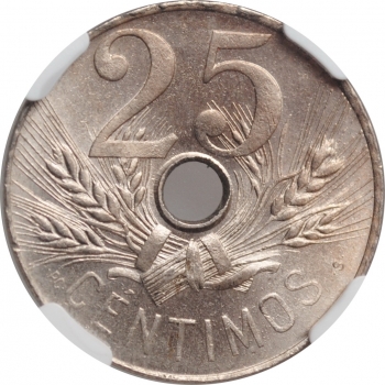 Испания 25 сентимо 1927 г., NGC MS65, "Король Альфонсо XIII (1886 - 1931)"