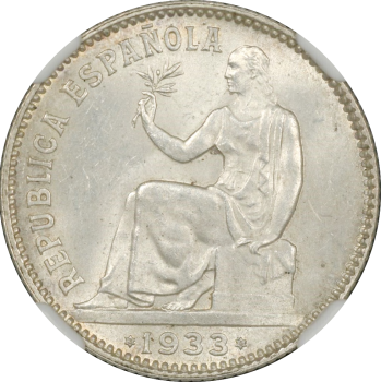 Испания 1 песета 1933 г. (34), NGC MS63, "Вторая Республика (1931 - 1939)"