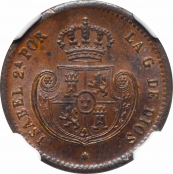 Испания 1/10 реала 1852 г., NGC MS64 BN, "Королева Изабелла II (1847 - 1864)"