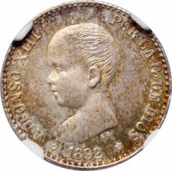 Испания 50 сентимо 1892 г. PGM, NGC NS64, "Король Альфонсо XIII (1886 - 1931)"