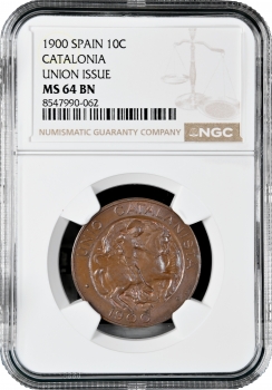 Испания 10 сентимо 1900, NGC MS65 BN, "Каталония: Каталонский союз" Top Pop