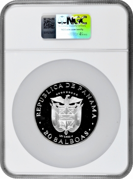 Панама 20 бальбоа 1981 г., NGC PF66 UC, "Симон Боливар, освободитель"