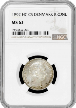 Дания 1 крона 1892 г. CS, NGC MS63, "Король Кристиан IX (1873 - 1906)"
