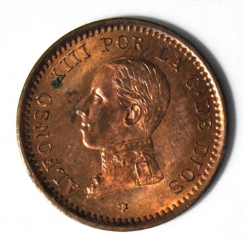 Испания 2 сентимо 1911 г., UNC, 'Король Альфонсо XIII (1886-1931)'
