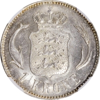 Дания 1 крона 1892 г. CS, NGC MS63, "Король Кристиан IX (1873 - 1906)"