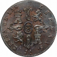 Испания 4 мараведи 1847 г. JA, UNC, "Королева Изабелла II (1847 - 1864)"