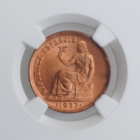 Испания 50 сентимо 1937 (36) г., NGC MS66 RD, "Вторая Республика (1931 - 1939)"