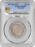 Данія 1 крона 1875 р. CS, PCGS MS63, "Король Крістіан IX (1873 - 1906)"
