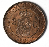 Испания 2 сентимо 1912 г., UNC, 'Король Альфонсо XIII (1886-1931)'